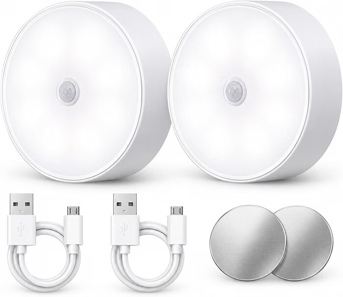 Priniyu Motion Sensor LED Puck Light Rechargeable Night Lamp Set of 2