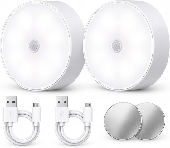 Priniyu Motion Sensor LED Puck Light Rechargeable Night Lamp Set of 2