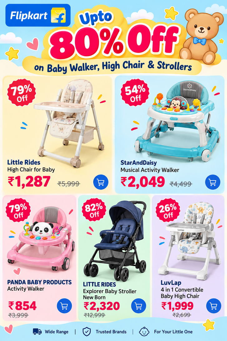 Upto 82% Off on Baby Walker, High Chair & Strollers