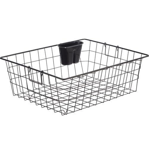 Amazon Brand - Solimo Steel Dish Drainer with Cutlery Stand | Bartan, Plate & Utensil Drying Kitchen Basket | Rectangular | Black