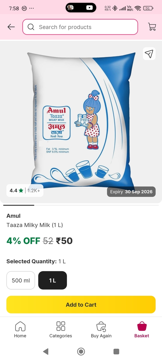 [Price Error] Amul Taza Mill