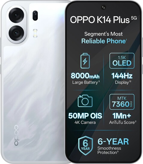 [New Launch]  OPPO K14 Plus 5G (Star White, 128 GB) (6 GB RAM) 