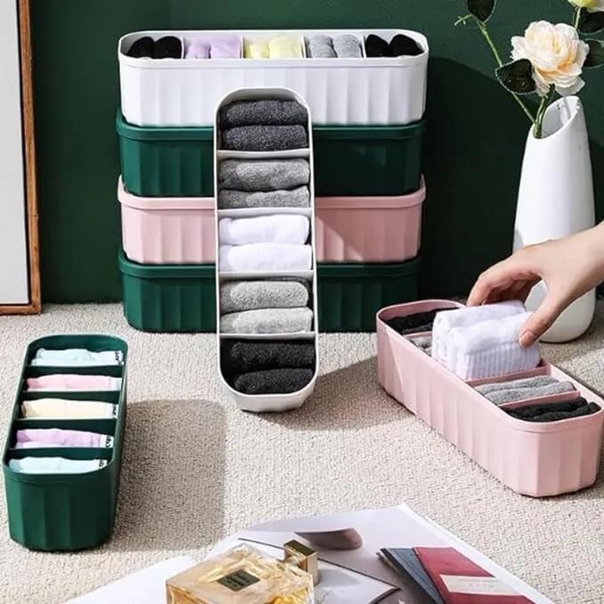 TEX-RO Foldable Fabric Drawer Dividers for Socks, Underwear & Ties (Pack of 4)