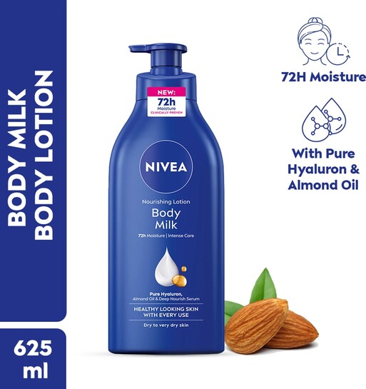 NIVEA Nourishing Body Milk with 72H Moisture, Hyaluron & Almond Oil (625 ml)