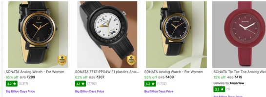 Sonata Black Dial Analog Watch for Women with Leather Strap