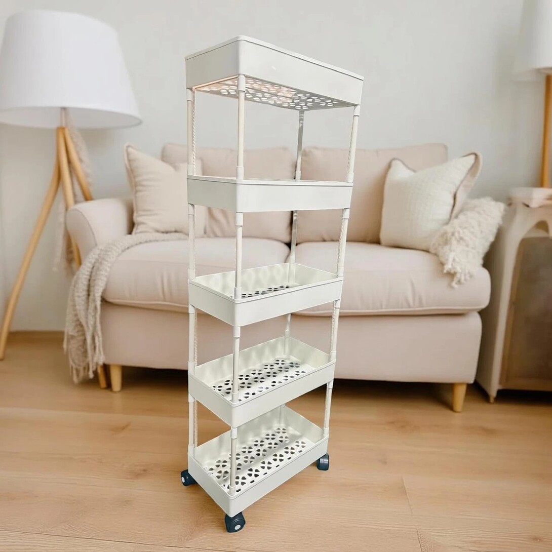 MGKENTERPRISE 5 Compartments plastic Storage Trolly (White)