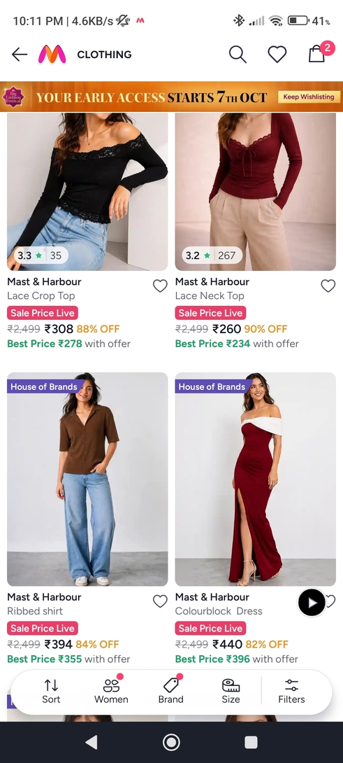 Myntra 80-90%Discount mast & Harbour women 
