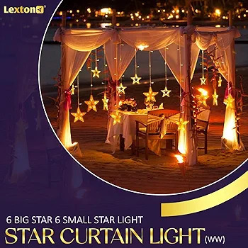 Lexton Star Curtain Light | 6 Big Star 6 Small Star Light | with 8 Flashing Modes | 12 Stars | Warm White | for Indoor & Outdoor Decorations