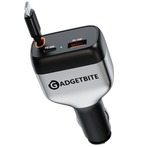 GadgetBite EON 84W Fast Car Charger with Dual Type-C PD 30W & 33W, USB-A 18W Output, Multi-Port Charger with Built-in Cable 0.85m, Universal Compatibility for Smartphones, Tablets & iOS (Grey)