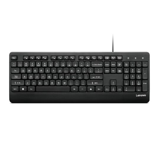 Lenovo 110 USB-A Wired Multimedia Keyboard Full Size Waterproof Keys One Touch Copilot Key Adjustable Stand- Black