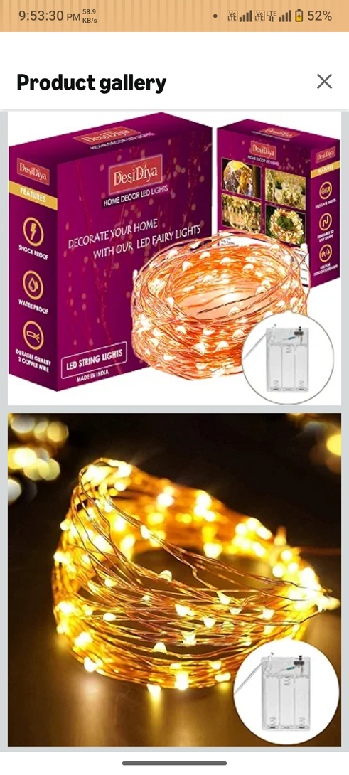 Desidiya 3AA Battery Powered Copper String Decorative LED Fairy Lights Warm White, 10 Meters, 100 LED's (Pack of 1)