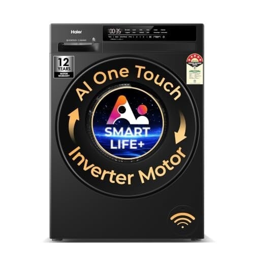 Haier 7 Kg AI One Touch, AI Smart Wash (AI-DBT), PuriSteam, 525mm Super Drum, In-Built Heater,WI-FI, Fully Automatic Front Load Washing Machine, (EFL70-IM12F3BKU1 | Black)