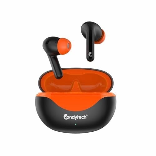 Candytech Vibe TWS with 13mm Dynamic Sound Driver & Signature Sound & True Bass,30 Hrs Playtime, Touch Controls, Google & Siri Assistant Type C Fast Charging (Black Orange)