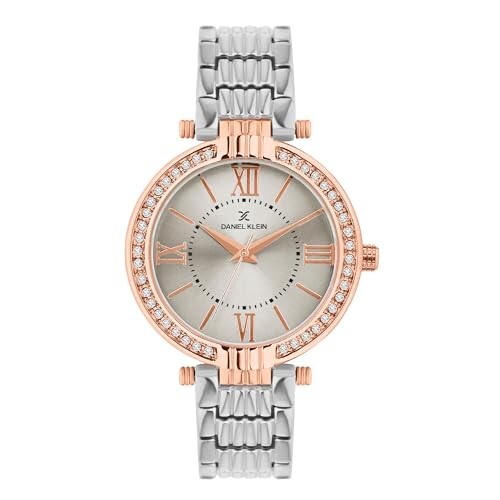 Daniel Klein Analog Silver Round Dial Silver Metal Strap Stone-Studded Water-Resistant Wrist Watch 