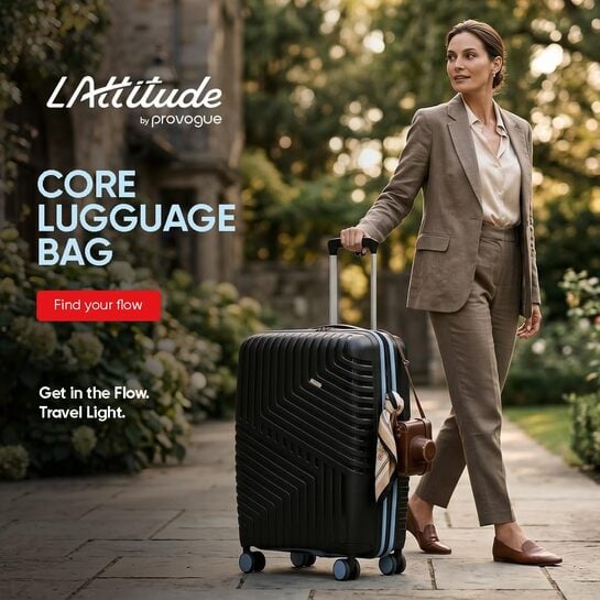Core Set of 2 Trolley Bags Cabin + Medium Polypropylene Hard Suitcase, 8 Spinner Wheels, Recessed Number Lock, Lightweight Luggage for Men & Women Midnight Black/Arctic Blue [Prime Rewards + SBI Cards