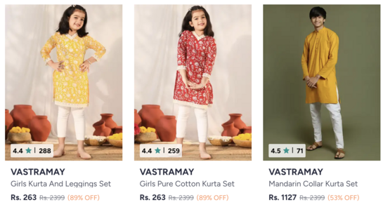 Upto 90% Off on: Kids Kurta Set (Vastramay)