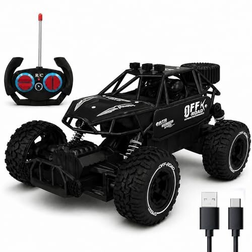 Black RC Car Rock Crawler Remote Control Car with LED Headlight, Rechargeable Battery High Speed Off Road RC Car, Monster Truck Toy Car for Kids & Boys 7-14 Years | Remote Control Car Toy Gift
