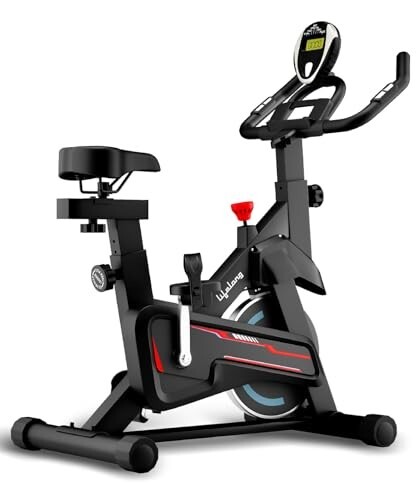 Lifelong Fit Pro Spin Fitness Bike for Home Cardio Workout with 7 KG Flywheel, Adjustable Resistance, LED Display, Cushioned Seat, Non-Slip Pedals, Max User Weight 120 KG, Black & Red
