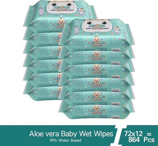 Mamma Love 99% Pure Water Baby Wet Wipes with Lid | Pack of 12