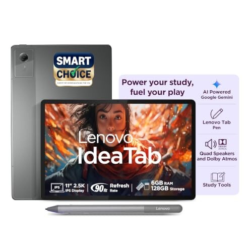 Lenovo Idea Tab (Smartchoice) with Tab Pen | WiFi Only |11" 2.5K IPS Display |6GB RAM + 128GB ROM (Expandable Upto 2TB)| MediaTek Dimensity 6300|7040mAh|4 Speakers| Grey