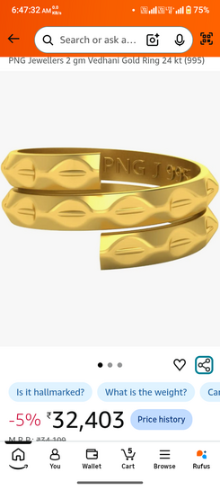 PNG Jewellers 2 gm Vedhani Gold Ring 24 kt (995