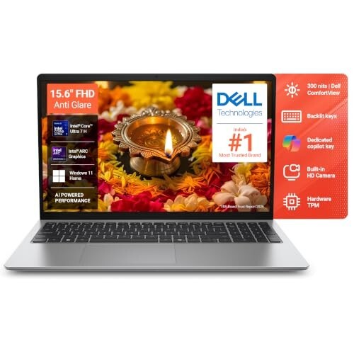 Dell 15 AI Laptop – Intel Core Ultra 7 255H | 16GB DDR5 RAM, 512GB SSD | 15.6" FHD Anti-Glare Display | Backlit KB, Copilot Key, Win 11 + MSO '24 | Silver (1.66 kg)