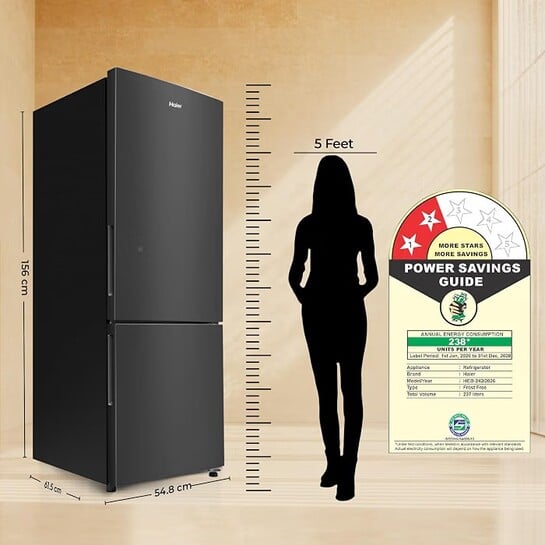 Haier 237 L 2 Star Frost Free Twin Inverter Double Door Bottom Mount Refrigerator (HEB-242EGBA-P, GE Black, 2026 Model)
