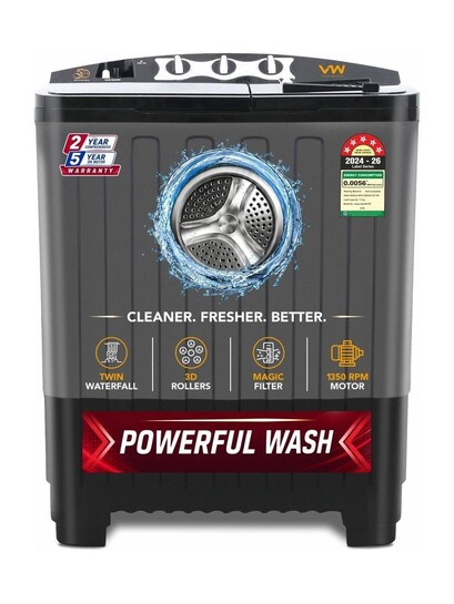 VW 7.5 kg Semi Automatic Top Load Black
