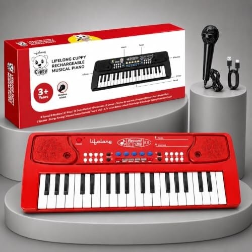 Lifelong Kids Wireless Rechargeable Toy Piano Keyboard with Microphone | Portable Musical Gift for 2-8 Years (LLCKMP02)