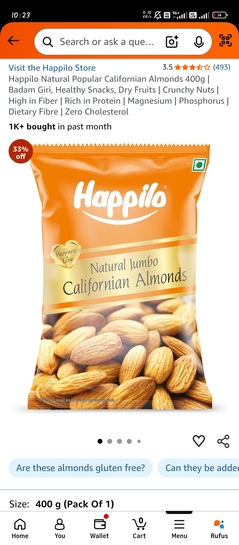 400gm happilo almonds@306 subscribe and pay(765/kg) 
