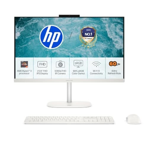 HP OmniStudio 23.8-Inch FHD All-in-One Desktop | AMD Ryzen 3, 8GB LPDDR5x, 512GB SSD, Windows 11 (cv0020in)