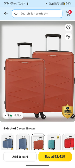 Hard Body Set of 2 Luggage 4 Wheels - (Medium 68 Cm | Large 79 Cm)Combination Lock