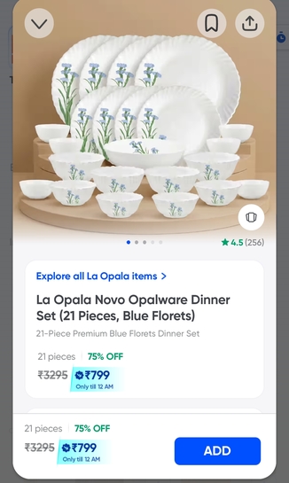 (RUSH DEAL) La Opala Novo Opalware Dinner Set (21 Pieces, Blue Florets)