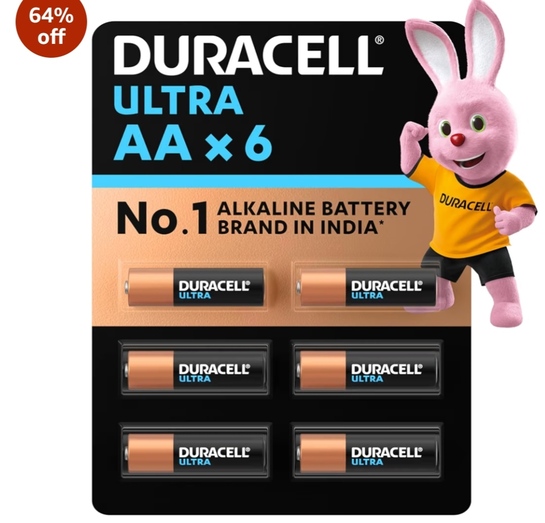 Duracell Ultra Alkalline AA Battery, Pack of 6 at 120