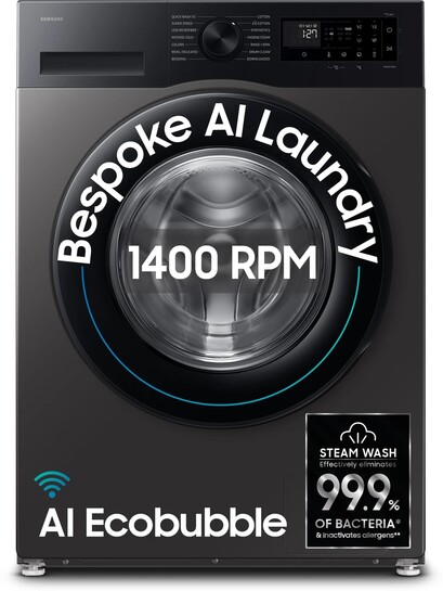 Samsung 9 kg 5 Star, AI Ecobubble, Super Speed, Wi-Fi, Hygiene Steam, Digital Inverter Motor Fully Automatic Front Load with In-built Heater Grey (WW90DG5U24AXTL)