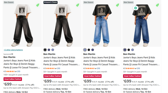 Ben Martin Junior Boys' Baggy Jeans Pant | Elastic Waist Loose Fit Denim Trousers for Kids (Charcoal Black)