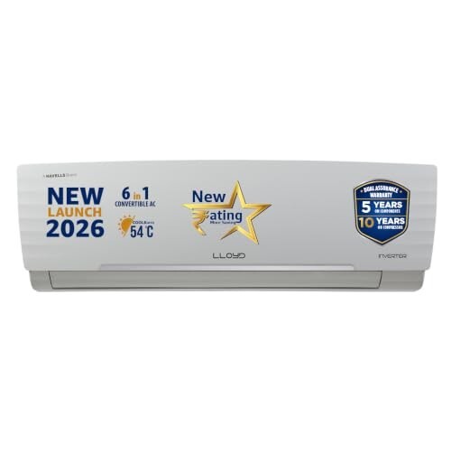 Lloyd 1.5 Ton 3 Star Inverter Split AC, 2026 New Star Rated (6 in 1 Convertible, Cools Up To 54°C, Turbo Cool, Installation Check)