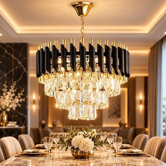 One94Store Black Mamba Modern Crystal Chandelier Ceiling Light 400MM, Tricolour LED (Warm, Cool, Natural)
