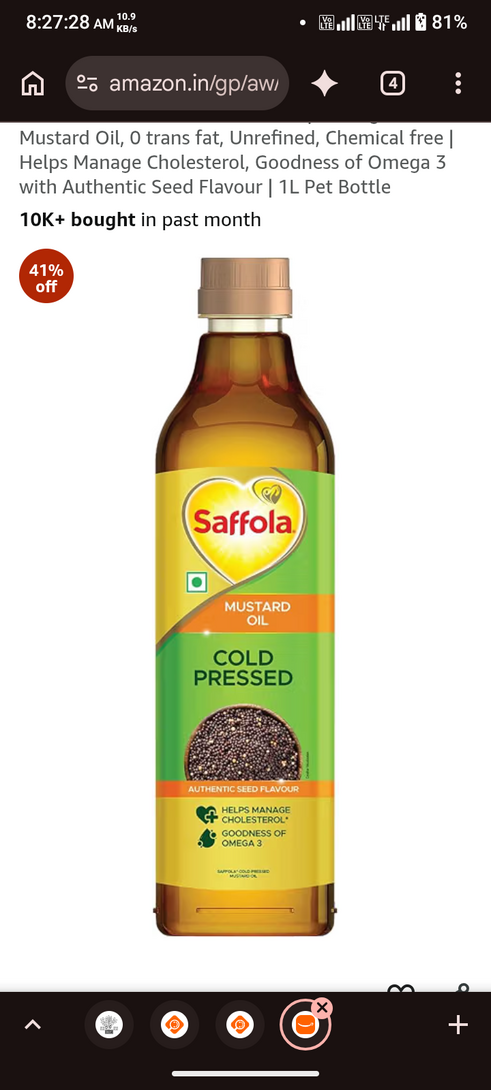 Saffola and Jivo Mustard oil @146 per litre 