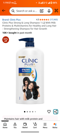 Clinic Plus Strong & Long Shampoo 1 L|| With Milk Proteins & Multivitamins for Healthy and Long Hair - Strengthening Shampoo for Hair Growth