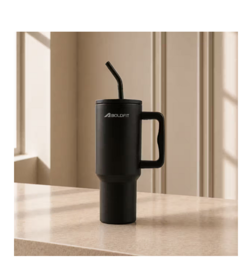 Instamart - Boldfit Stainless Steel Double Wall Vaccum Insulated Tumbler (1.2L, with Straw, Handle & Lid, Onyx)