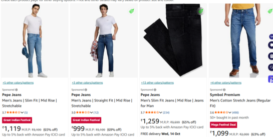 Pepe Jeans Men's Slim Fit Mid Rise Jeans  upto 69% off