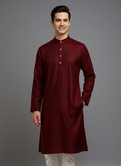 Tibra Collection Solid Cotton Blend Straight Kurta for Men (Maroon) [Check all colors]