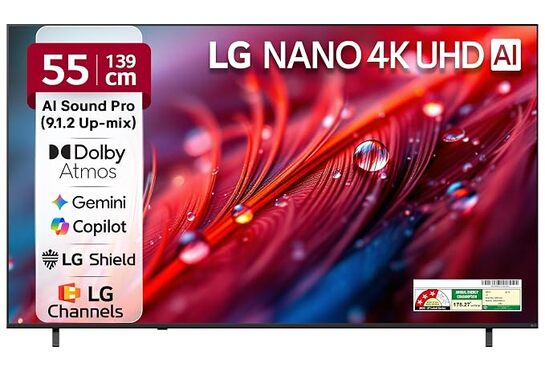 LG 139 cms (55 inches) NU87 AI Series Nano 4K Ultra HD (3840 x 2160) Smart webOS LED TV 55NU870BPLA 2026
