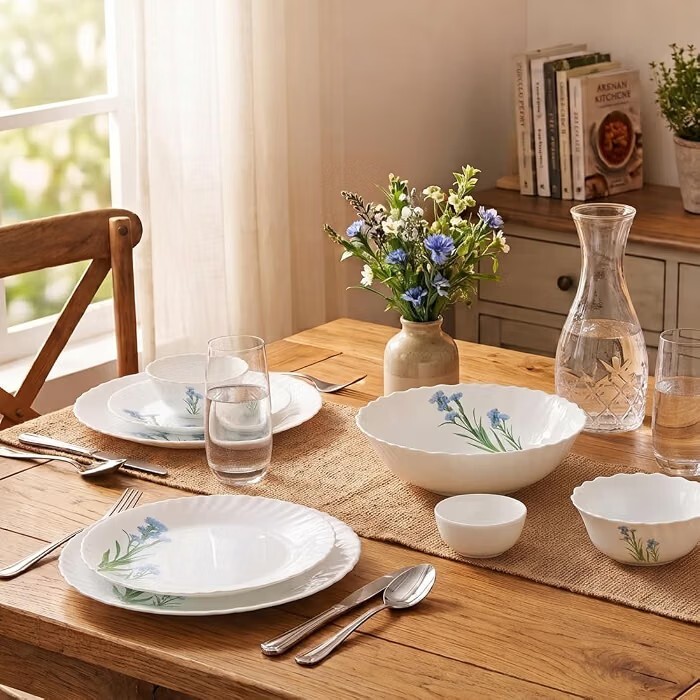 Novo By La Opala Opalware Dinner Set 10 Pieces for Family of 2,Blue Florets