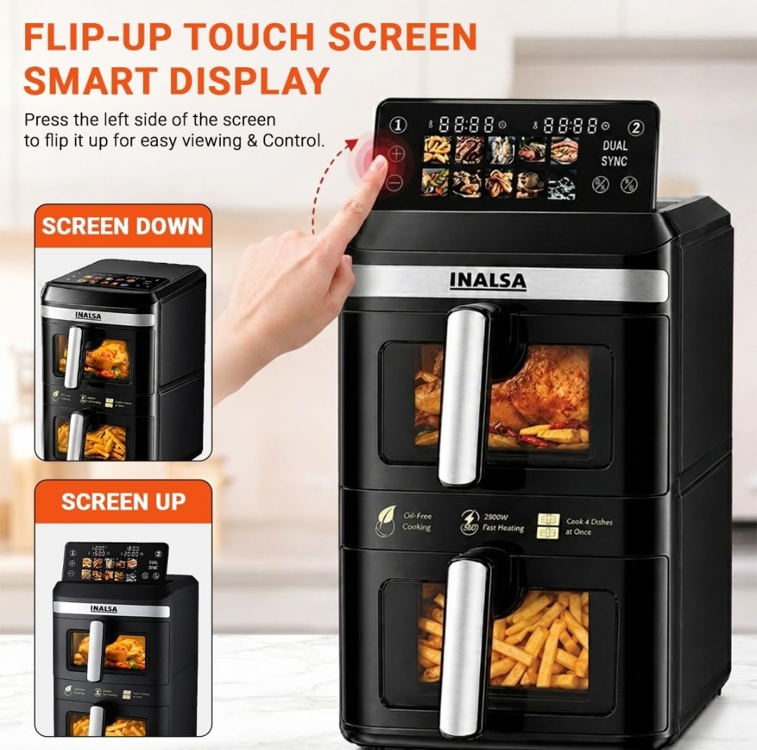 Inalsa NutriFry DuoSlim, Double Basket Air Fryer 2800W & 14 L (7L+7L) Large Capacity Air Fryer