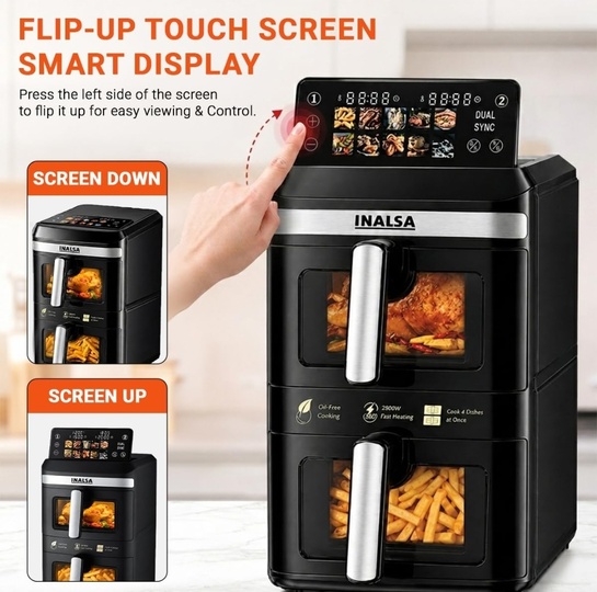 Inalsa NutriFry DuoSlim, Double Basket Air Fryer 2800W & 14 L (7L+7L) Large Capacity Air Fryer