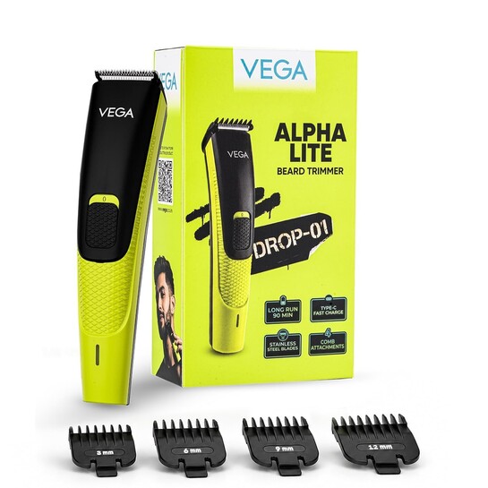 VEGA Alpha Lite Beard Trimmer for Men, Self-Sharpening Blades, 