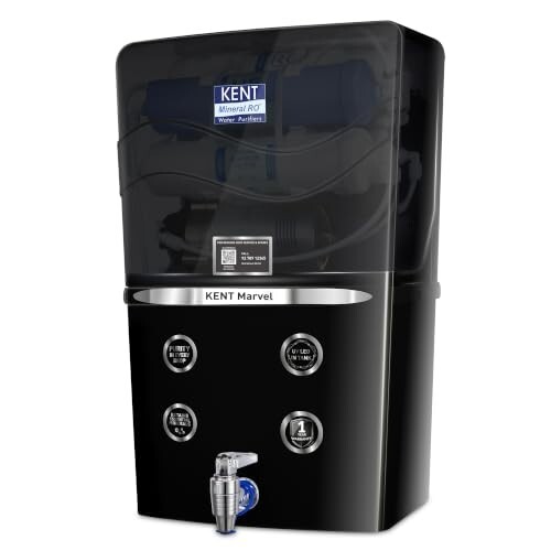 KENT Marvel RO Water Purifier | Advanced RO Tech for Sabse Shudh Paani | Multiple Purification Process | RO + UF + TDS Control + UV in Tank | ISI Marked | 8L Tank | 20 LPH Flow | Black