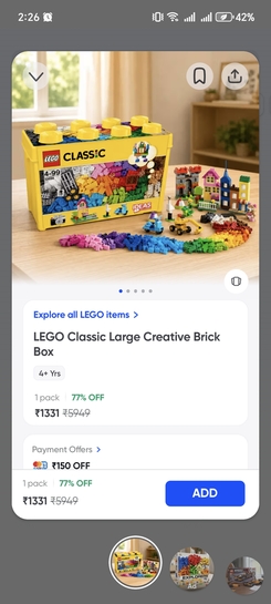 Instamart : Lego : upto 77% discount